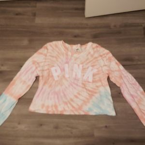 Pink tie dye cropped long sleeve t-shirt